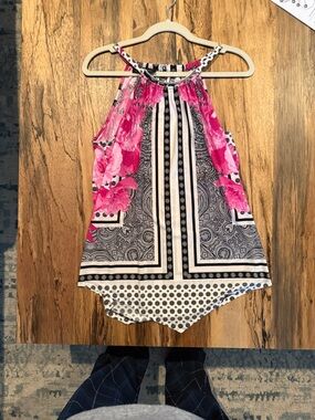 INC International Concepts Pink Floral & Black-White Mixed Print Halter Tank